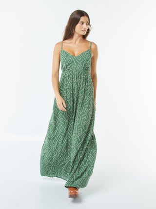 Vestido fluido com motivo floral e alças finas reguláveis