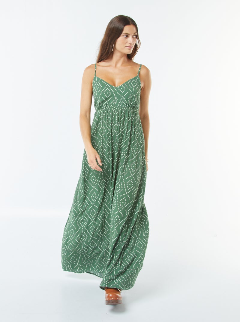Vestido fluido com motivo floral e alças finas reguláveis Verde - Kiabi