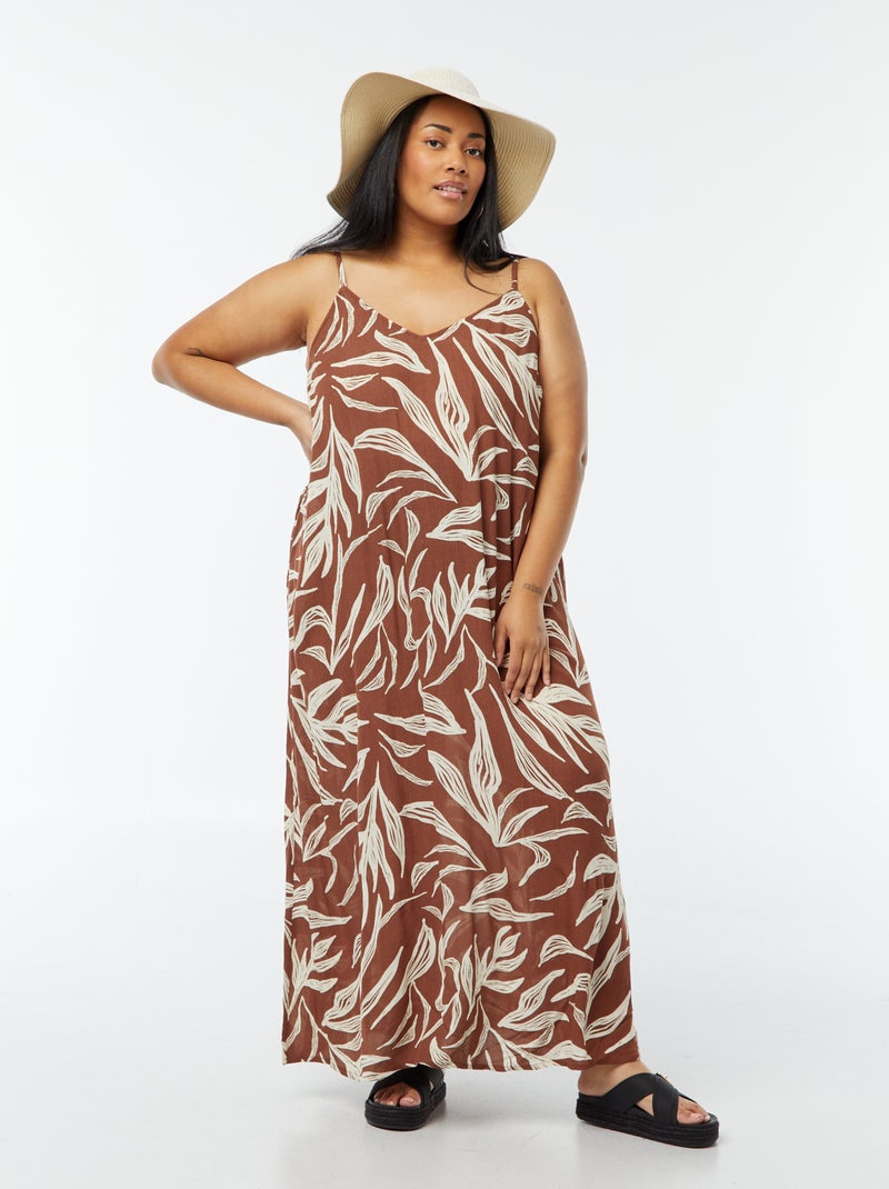 Vestido fluido comprido com alças finas ajustáveis Castanho - Kiabi