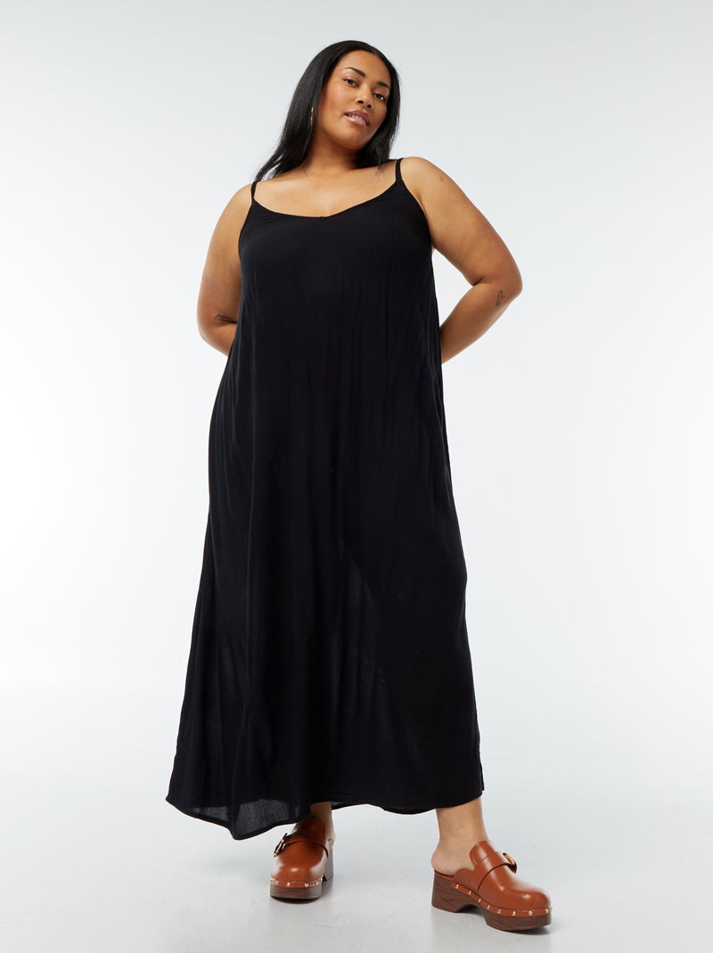 Vestido fluido comprido com alças finas ajustáveis Preto - Kiabi
