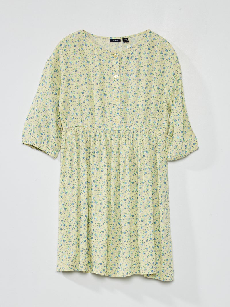 Vestido fluido e leve com motivos florais AMARELO - Kiabi