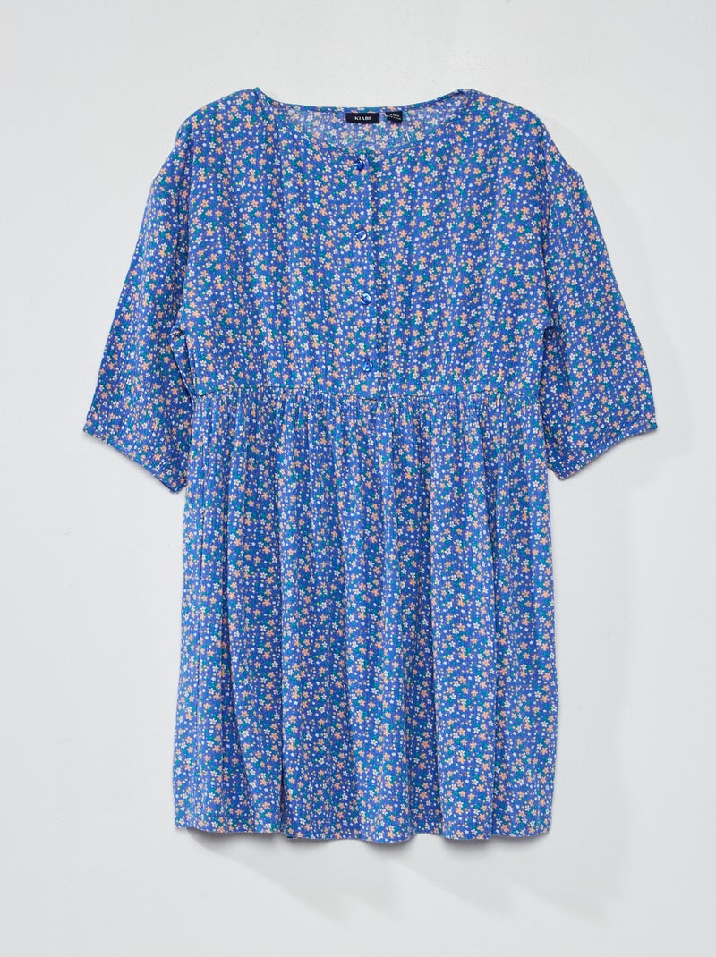 Vestido fluido e leve com motivos florais AZUL - Kiabi