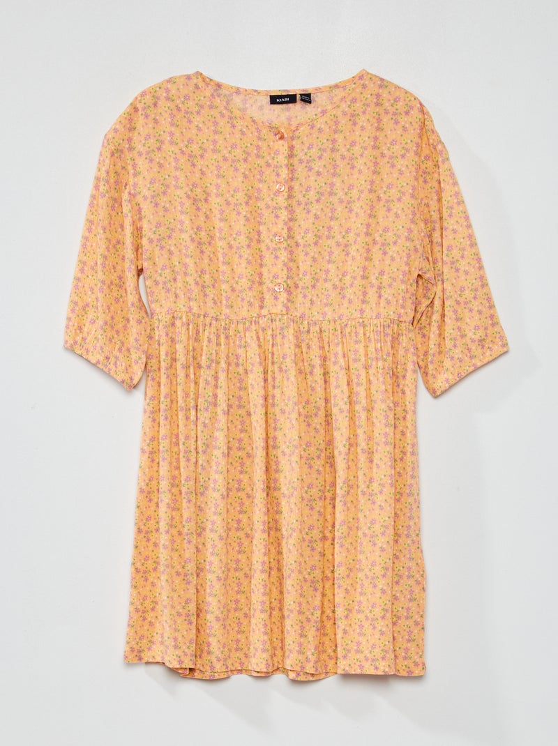 Vestido fluido e leve com motivos florais LARANJA - Kiabi