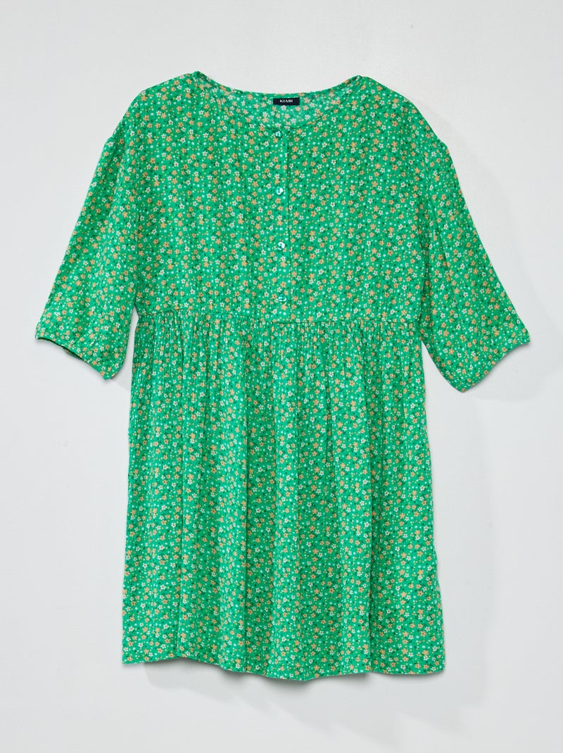 Vestido fluido e leve com motivos florais VERDE - Kiabi