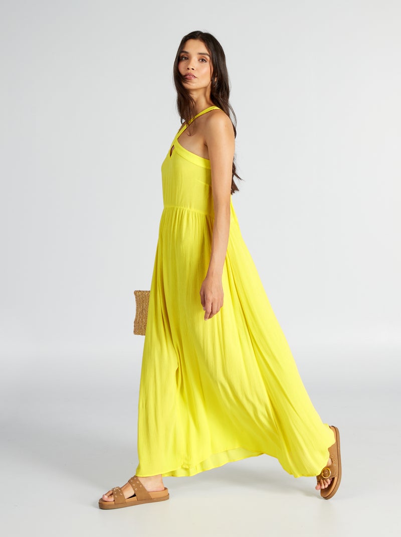 Vestido fluido em material crepe AMARELO - Kiabi