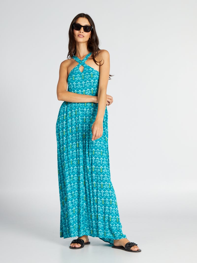 Vestido fluido em material crepe AZUL - Kiabi