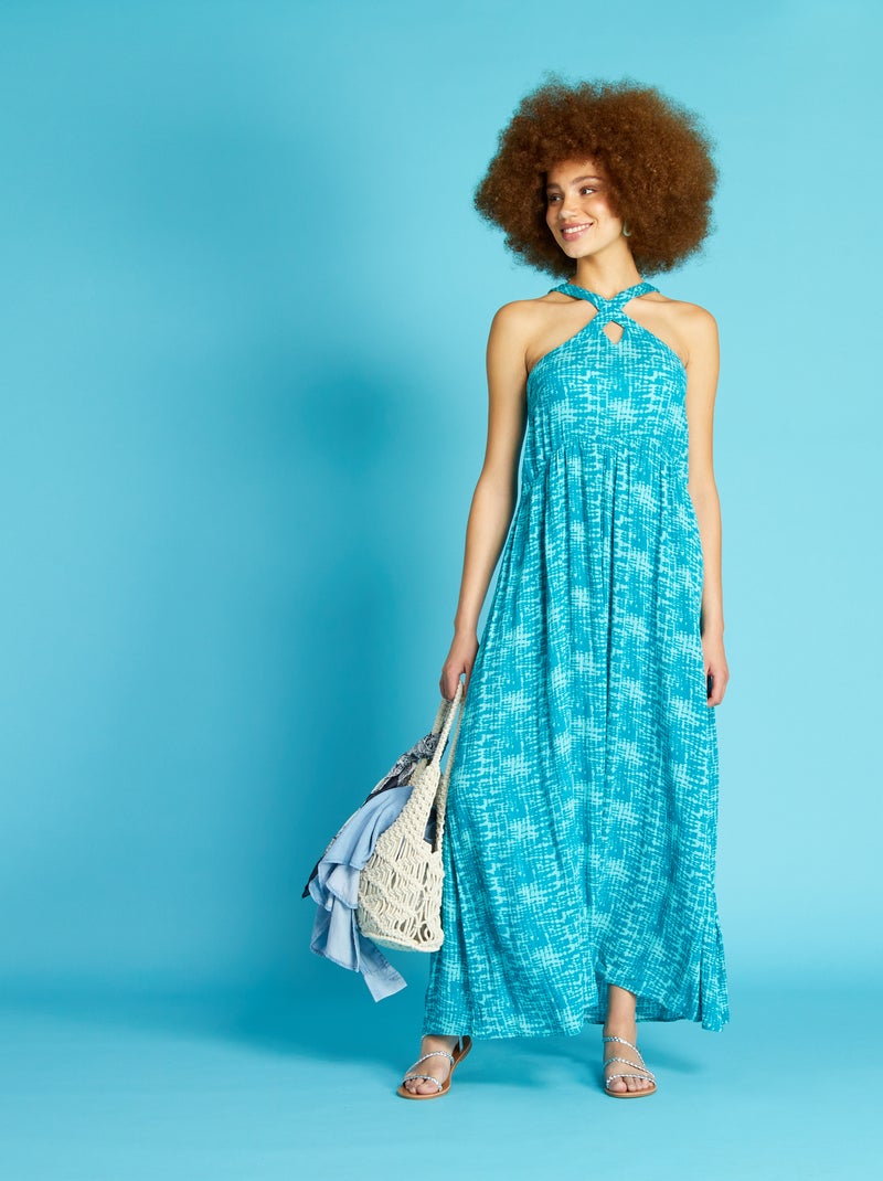 Vestido fluido em material crepe AZUL - Kiabi