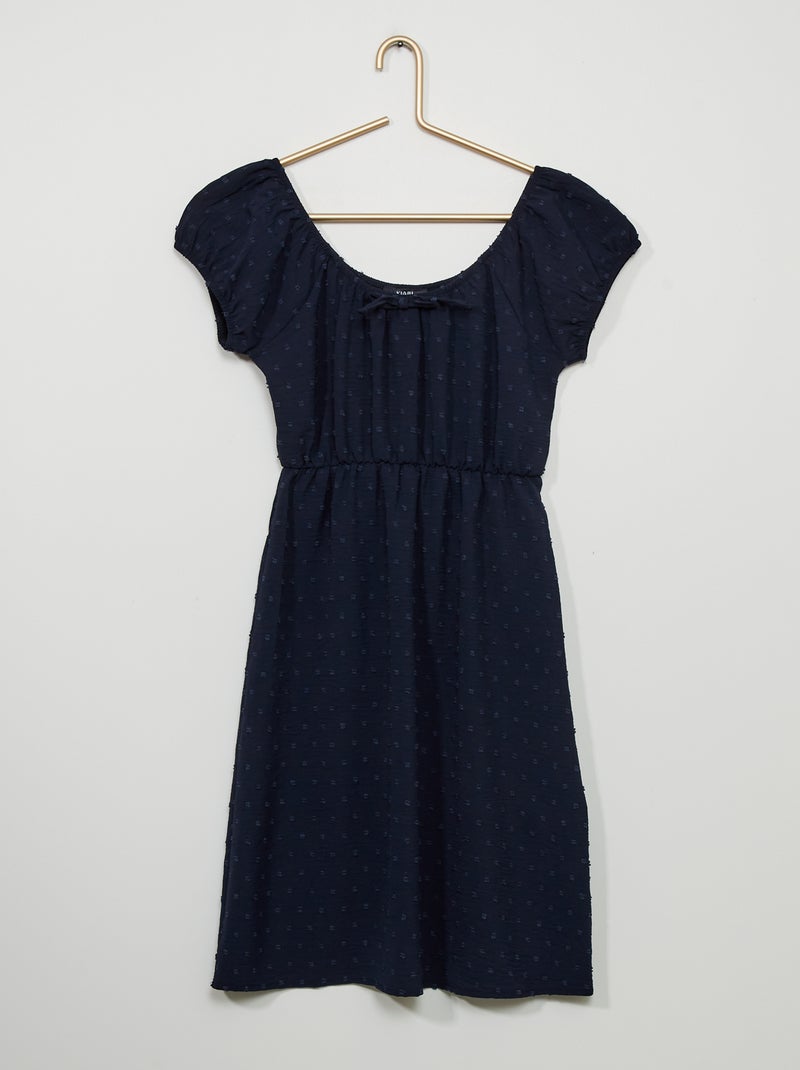Vestido fluido em ponto cheio Azul Marinho - Kiabi