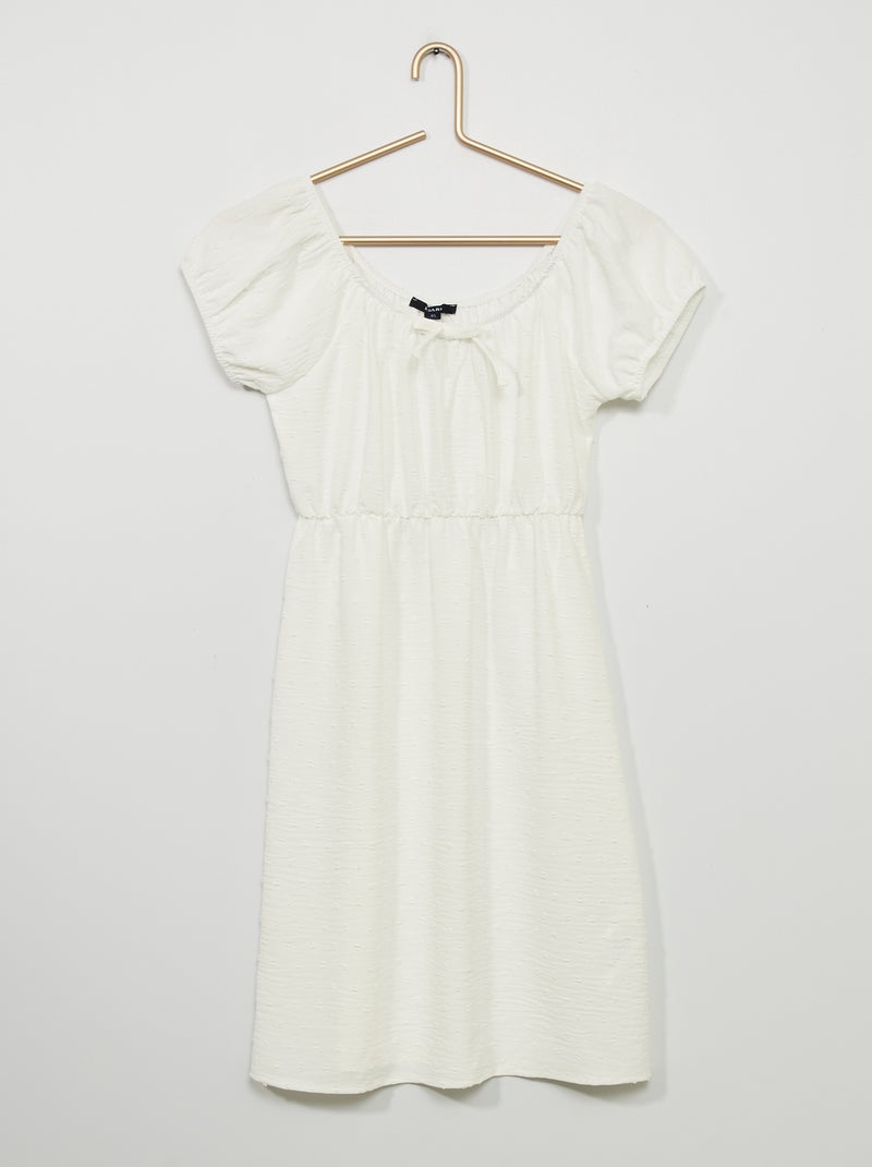Vestido fluido em ponto cheio Branco - Kiabi