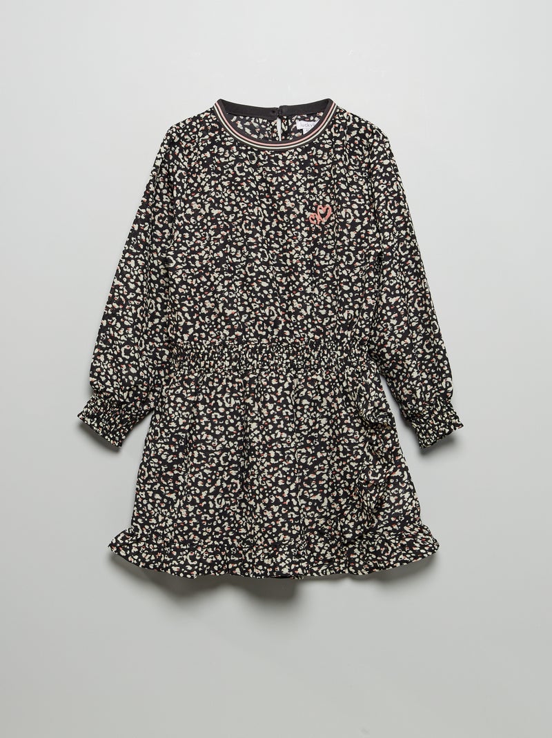 Vestido fluido estampado 'leopardo' Carvão - Kiabi