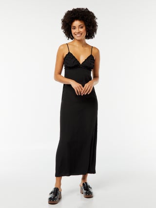 Vestido fluido midi com parte de cima de efeito babydoll