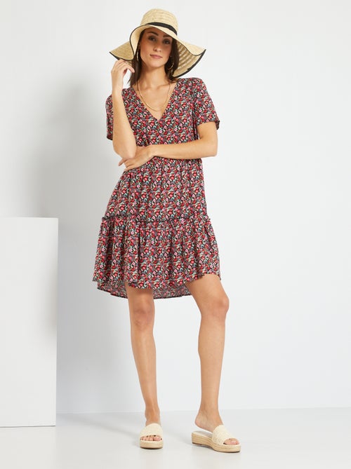 Vestido fluido semi-comprido com camadas - Kiabi