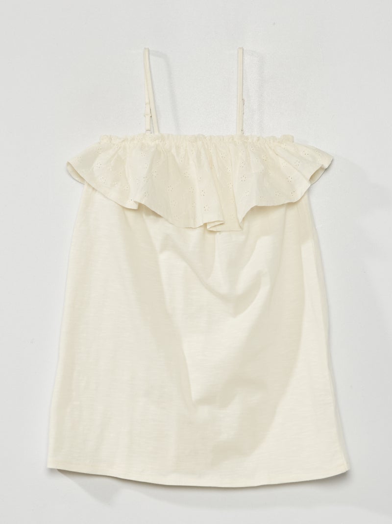 Vestido folheado com bordado Branco - Kiabi