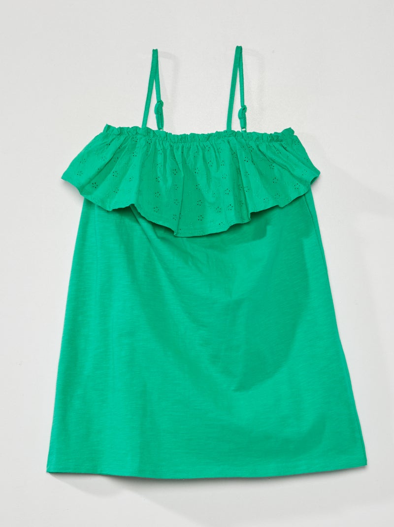 Vestido folheado com bordado VERDE - Kiabi