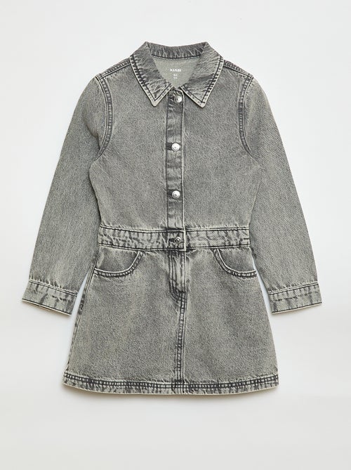 Vestido ganga com gola de camisa - Kiabi