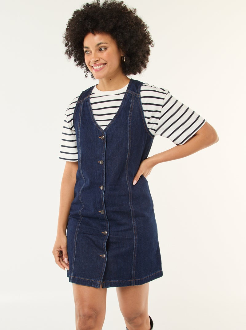 Vestido ganga sem mangas em algodão Azul - Kiabi