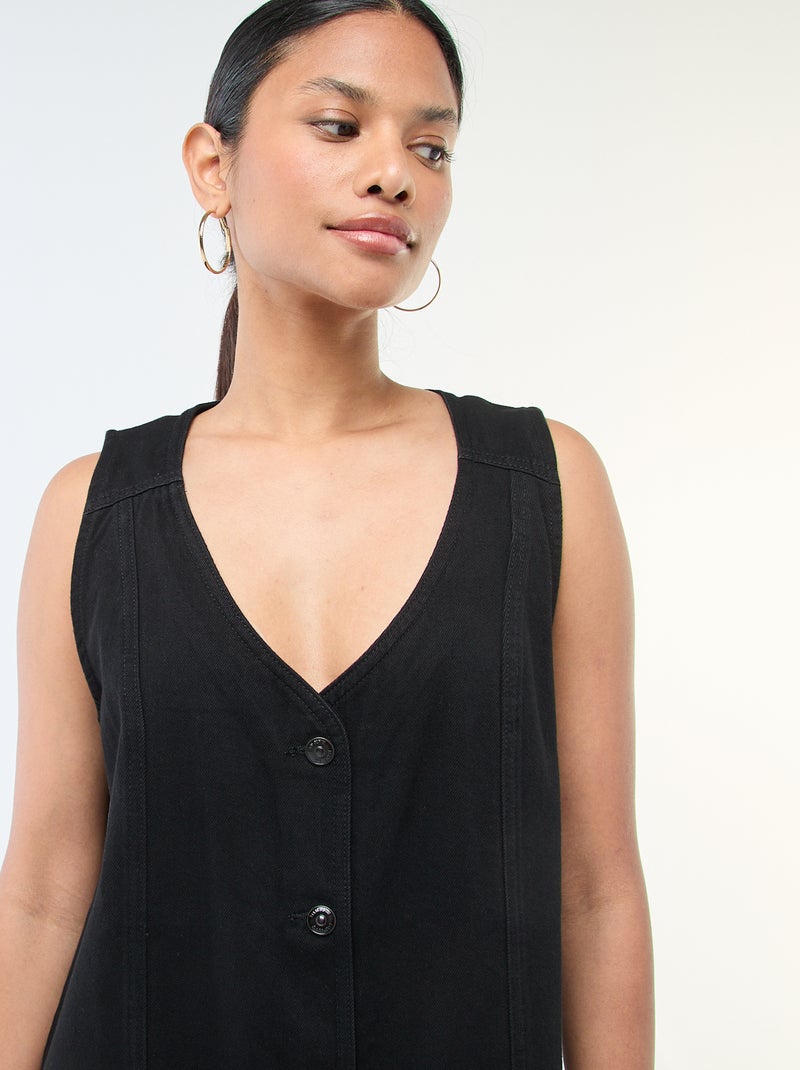 Vestido ganga sem mangas em algodão Preto - Kiabi