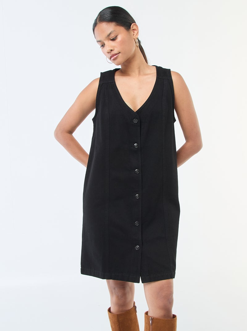 Vestido ganga sem mangas em algodão Preto - Kiabi
