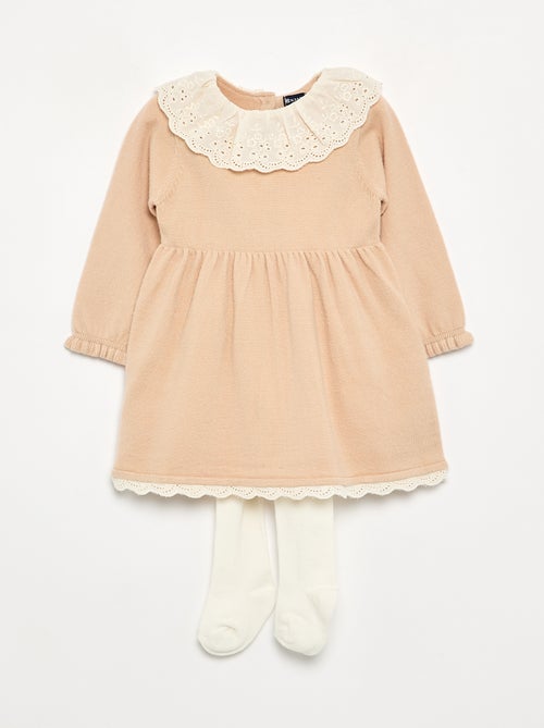 Vestido gola Claudine + collants - Kiabi