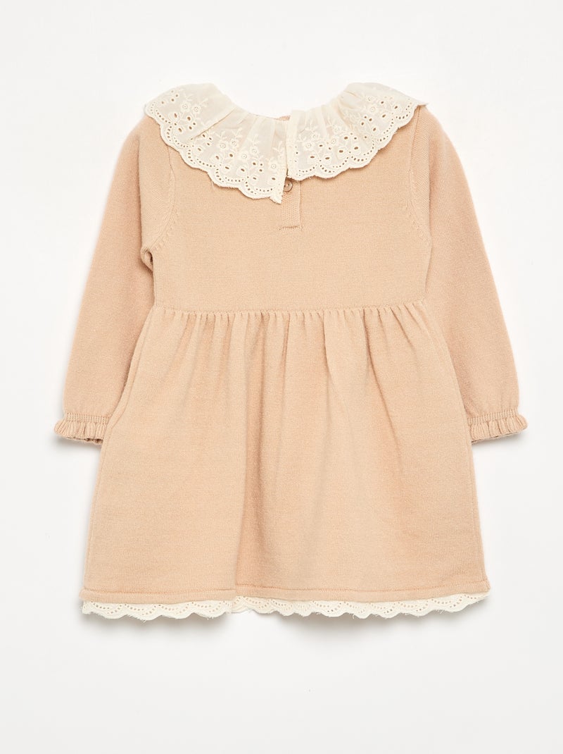 Vestido gola Claudine + collants Bege - Kiabi