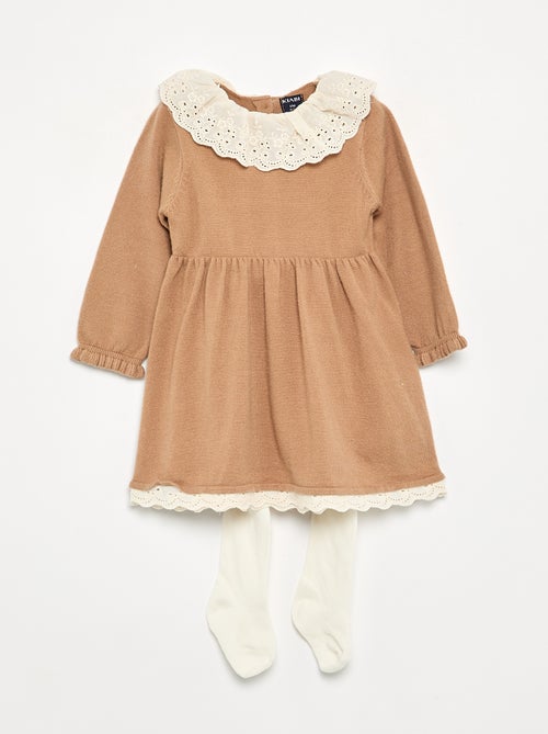 Vestido gola Claudine + collants - Kiabi