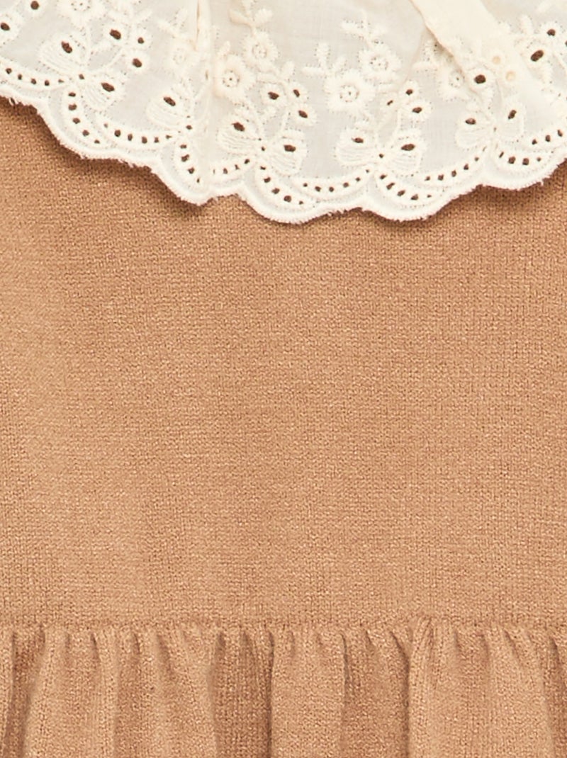 Vestido gola Claudine + collants Castanho - Kiabi