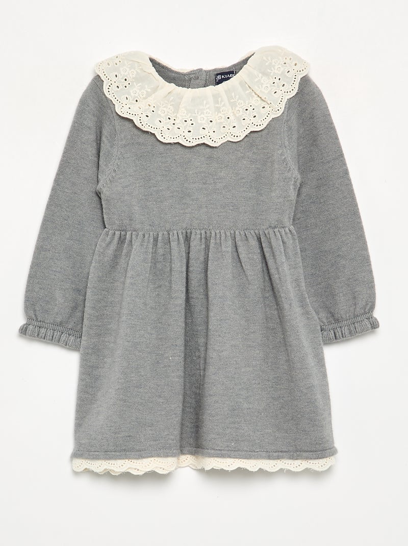 Vestido gola Claudine + collants Cinza - Kiabi