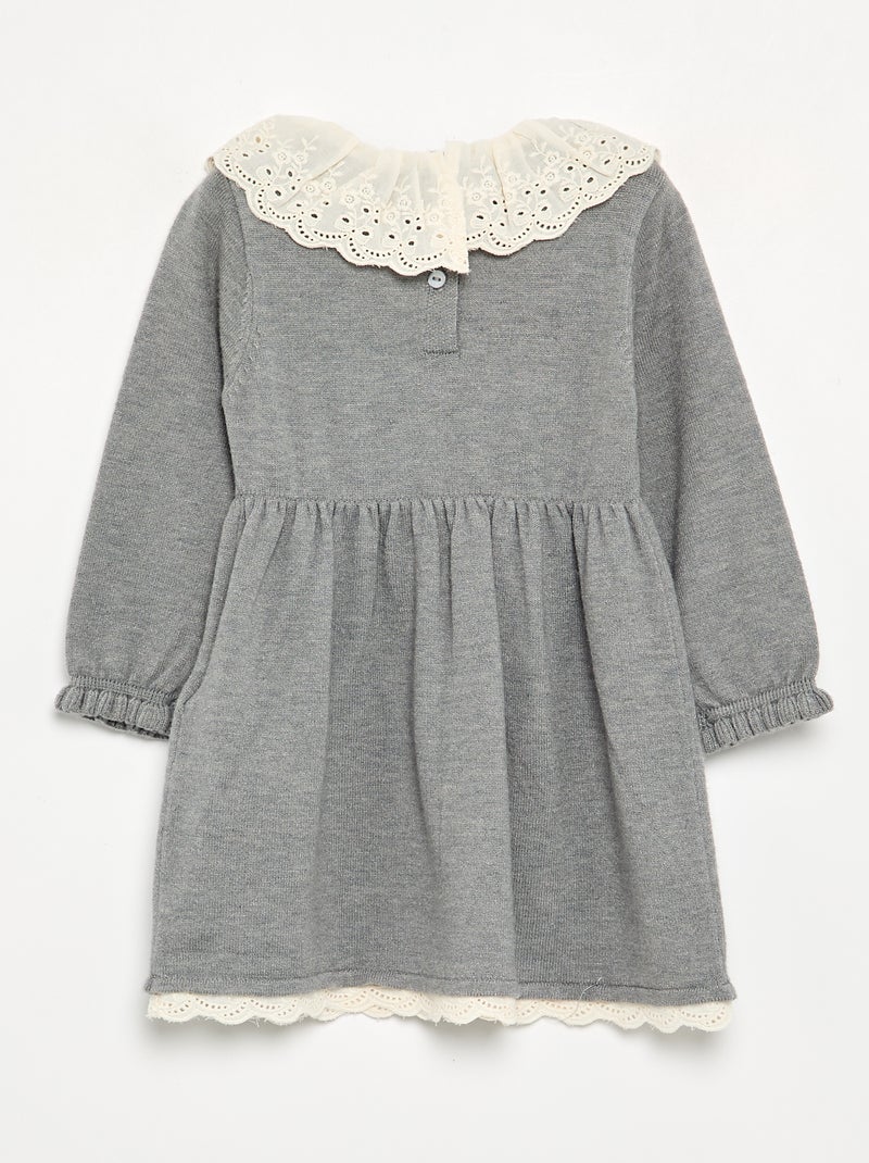 Vestido gola Claudine + collants Cinza - Kiabi