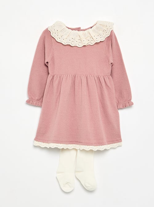 Vestido gola Claudine + collants - Kiabi