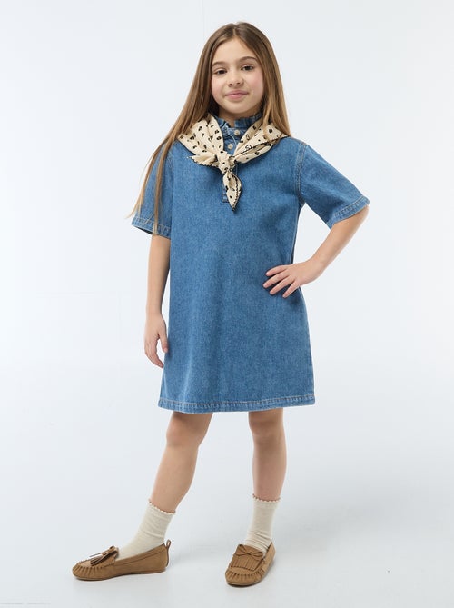 Vestido gola mao em ganga - Kiabi