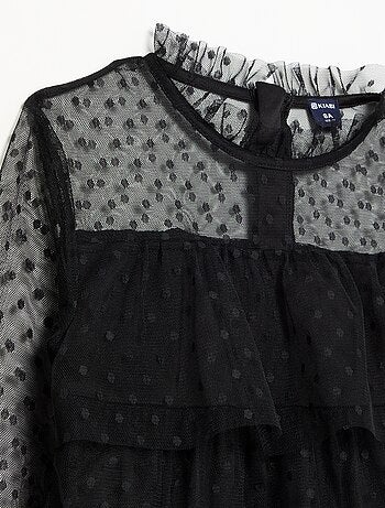 Vestido 'Halloween' de manga comprida em plumetis com gola alta