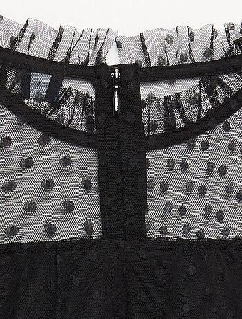 Vestido 'Halloween' de manga comprida em plumetis com gola alta