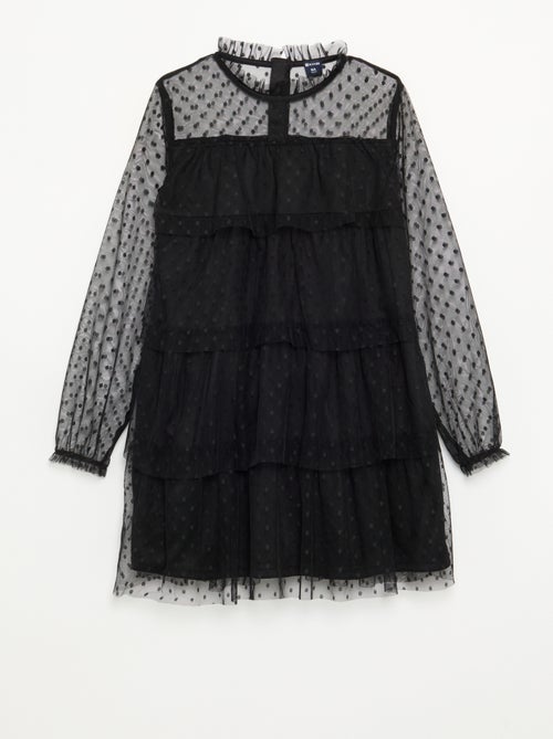 Vestido 'Halloween' de manga comprida em plumetis com gola alta - Kiabi