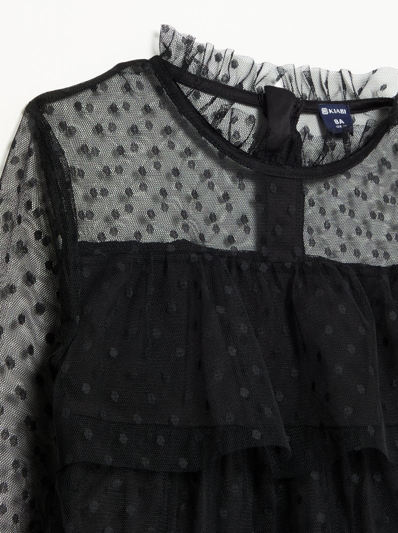 Vestido 'Halloween' de manga comprida em plumetis com gola alta Preto - Kiabi