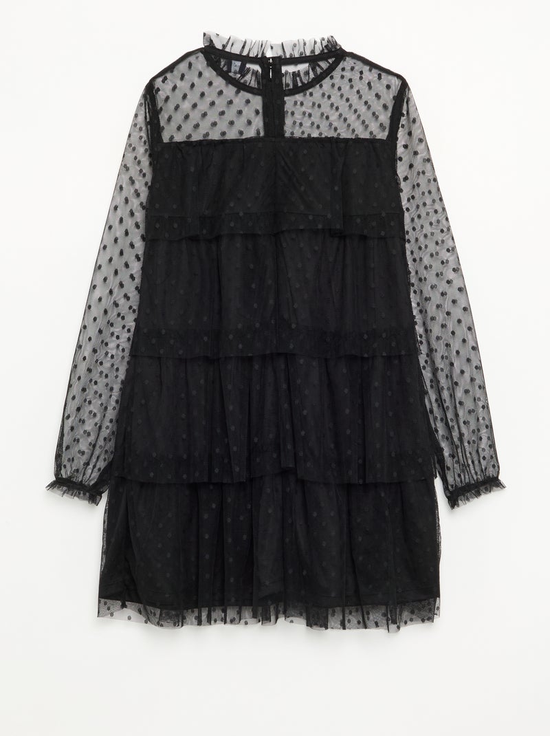 Vestido 'Halloween' de manga comprida em plumetis com gola alta Preto - Kiabi