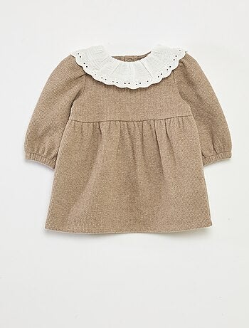 Vestido interlock com gola grande em gaze de algodão