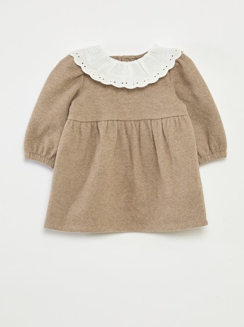 Vestido interlock com gola grande em gaze de algodão - Kiabi