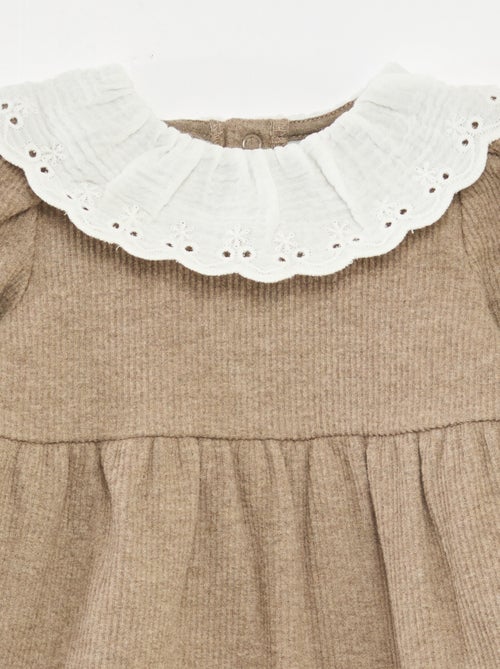 Vestido interlock com gola grande em gaze de algodão - Kiabi