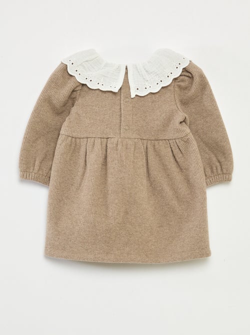 Vestido interlock com gola grande em gaze de algodão - Kiabi