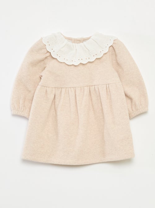 Vestido interlock com gola grande em gaze de algodão - Kiabi