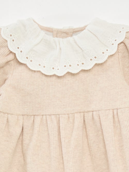 Vestido interlock com gola grande em gaze de algodão - Kiabi