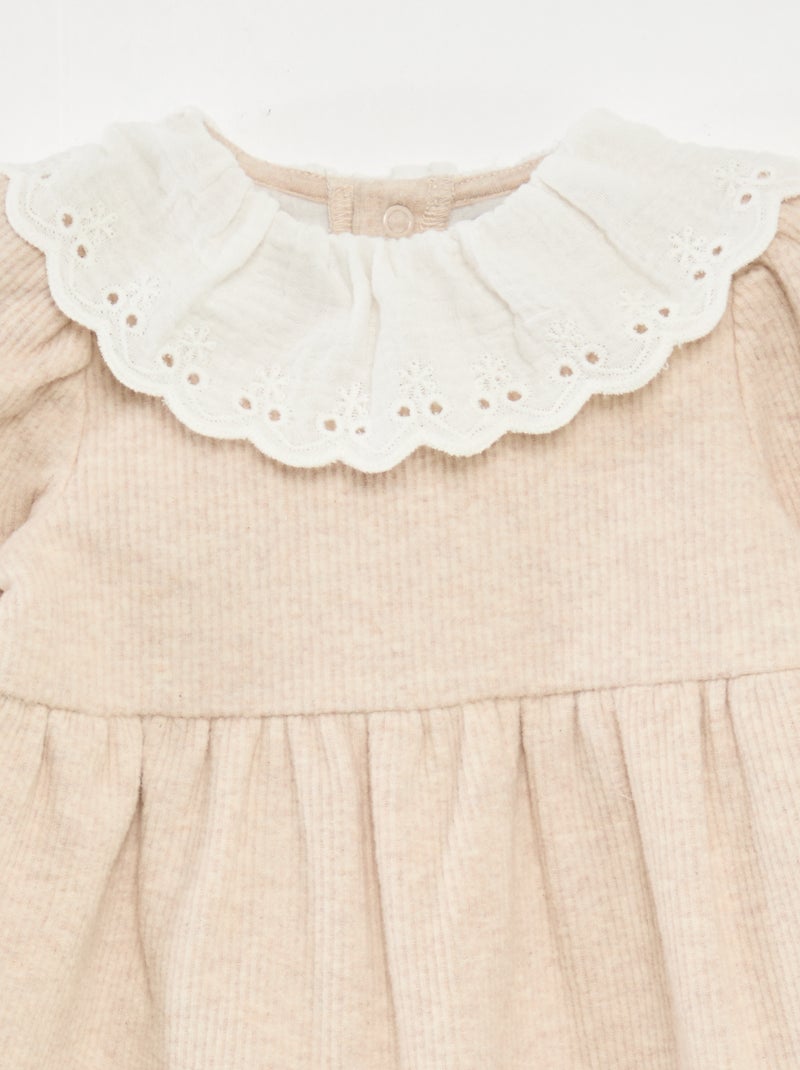 Vestido interlock com gola grande em gaze de algodão Bege - Kiabi