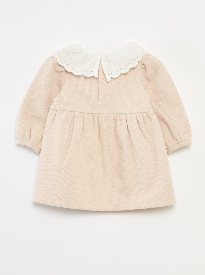 Vestido interlock com gola grande em gaze de algodão Bege - Kiabi
