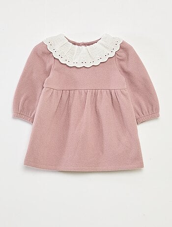 Vestido interlock com gola grande em gaze de algodão