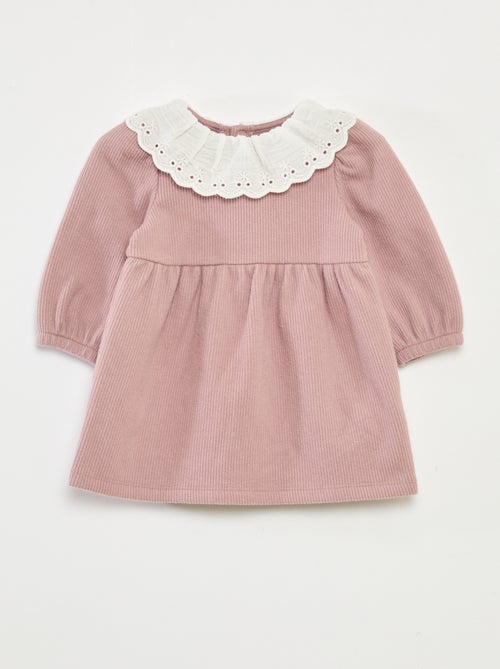 Vestido interlock com gola grande em gaze de algodão - Kiabi