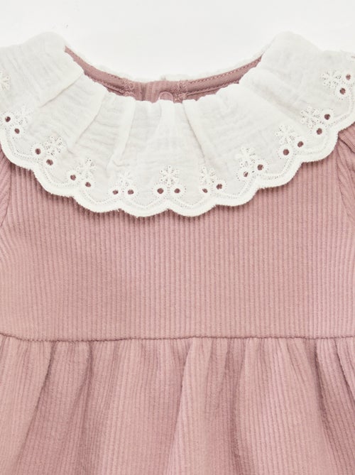 Vestido interlock com gola grande em gaze de algodão - Kiabi