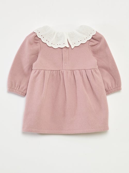 Vestido interlock com gola grande em gaze de algodão - Kiabi