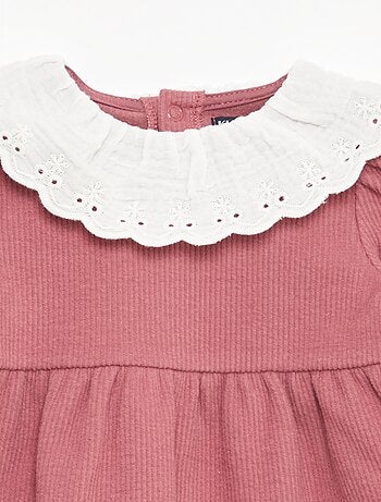 Vestido interlock com gola grande em gaze de algodão