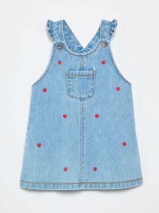 Vestido jardineira com alças com folhos