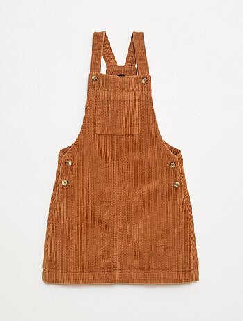 Vestido jardineira com bolso em veludo cotelê